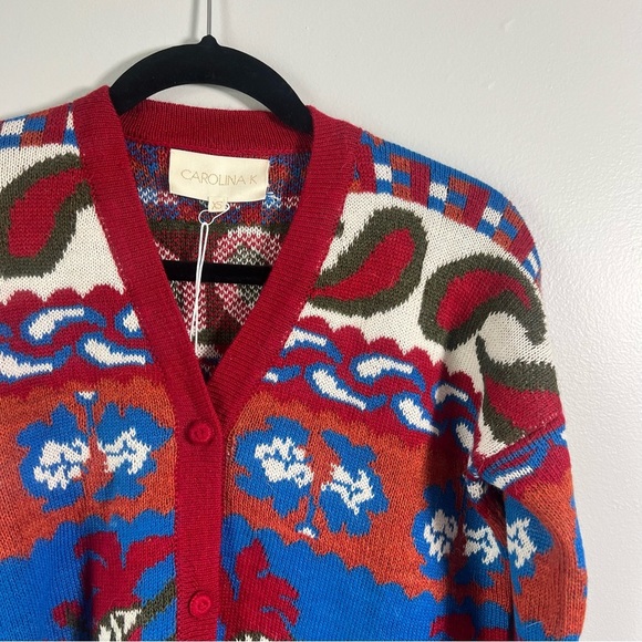 NWT Carolina K 100% Baby Alpaca Wool Sabina Bohemian Cardigan Cowboy Floral XS - Picture 8 of 15
